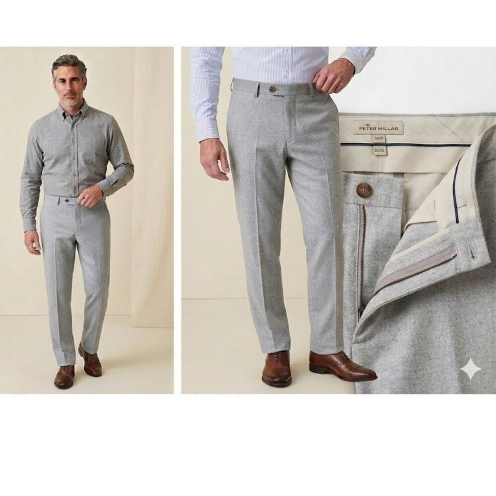 Peter Millar Performance Trouser Pants Mens 38x30 Grey Flat Front Dress Slacks